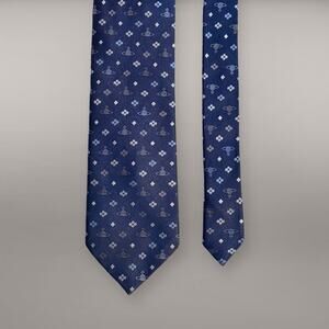 VIVIENNE WESTWOOD Navy Blue Silk Tie Punk Orb